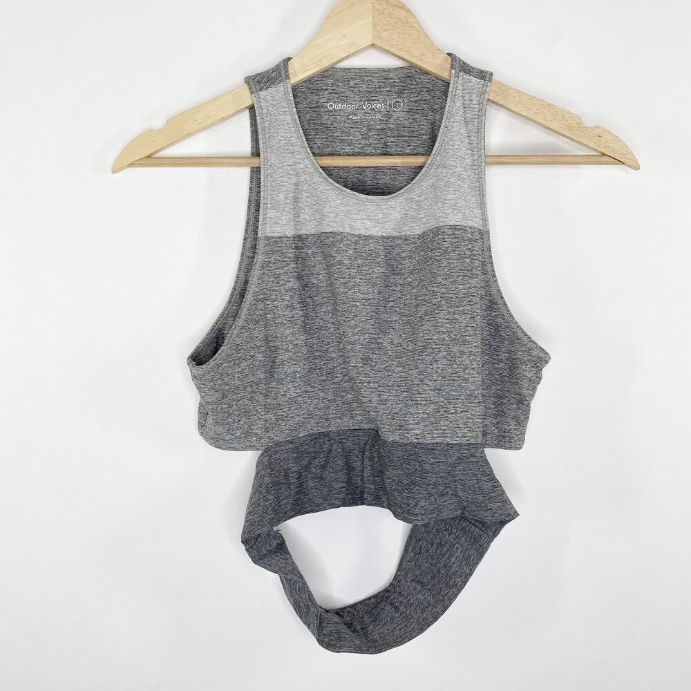 Outdoor Voices Slashback Tri-Tone Grey Crop Top Sports Bra‎ Women's Size Small S